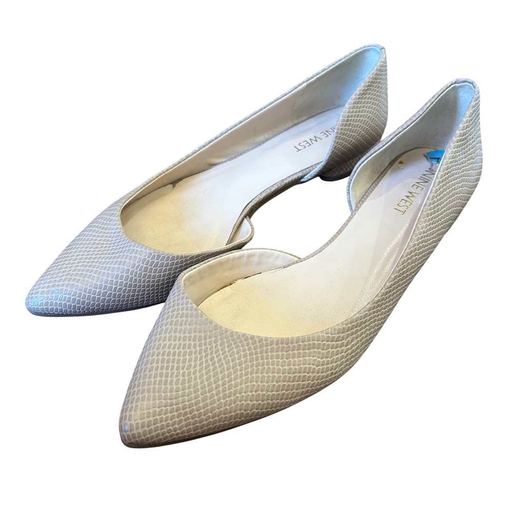 Nine West Flats Women Beige Snakeskin Pointed Toe d'Orsay Shoes 7.5M